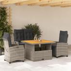vidaXL 4-delige Tuinset met kussens poly rattan grijs, 4 zitplaatsen, Nieuw, Tuinset, Verzenden