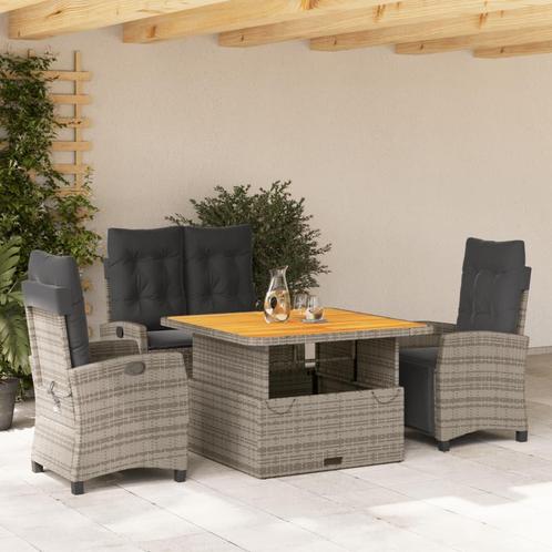 vidaXL 4-delige Tuinset met kussens poly rattan grijs, Tuin en Terras, Tuinsets en Loungesets, Tuinset, Nieuw, 4 zitplaatsen, Rotan