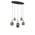 Hanglamp zwart met goud en smoke glas ovaal 5-lichts -, Huis en Inrichting, Lampen | Hanglampen, Nieuw, Overige stijlen