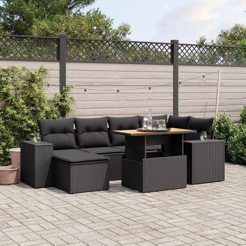 vidaXL 7-delige Loungeset met kussens poly rattan zwart, Tuin en Terras, Tuinsets en Loungesets, Loungeset, Nieuw, Verzenden