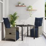 vidaXL 3-delige tuinset met kussens - grijs poly rattan, Tuin en Terras, Tuintafels, Verzenden, Nieuw, Metaal