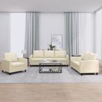 vidaXL 3-delige Loungeset met kussens kunstleer crème, Huis en Inrichting, Banken | Bankstellen, Verzenden, Nieuw, Leer, 200 tot 250 cm