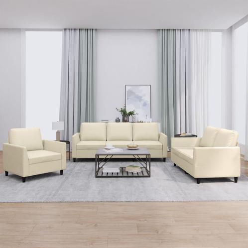 vidaXL 3-delige Loungeset met kussens kunstleer crème, Huis en Inrichting, Banken | Bankstellen, Nieuw, 200 tot 250 cm, Leer, Vierpersoons of meer
