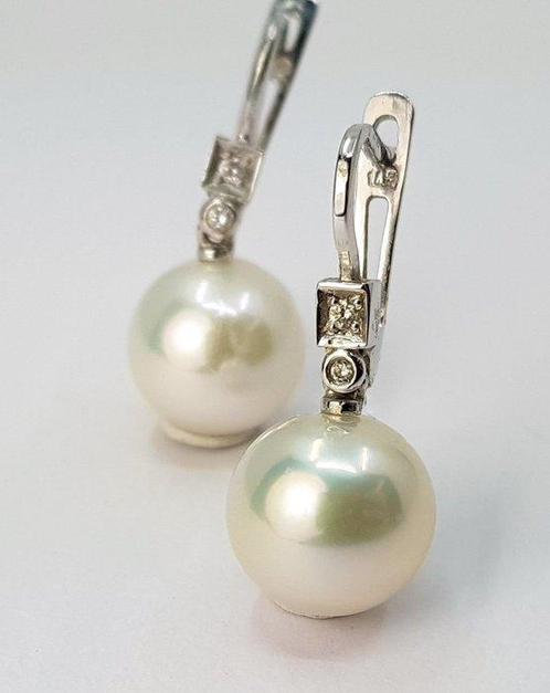 Oorbellen - 14 karaat Witgoud - 0.07ct. tw. - 11x12mm Edison, Sieraden, Tassen en Uiterlijk, Oorbellen