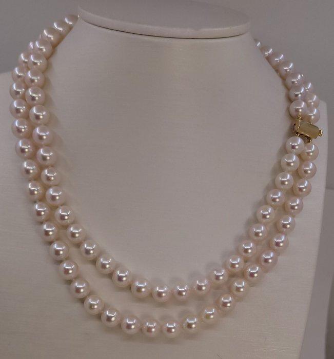 Halsketting - 14 karaat Geel goud - 8x8.5mm Akoya parels, Sieraden, Tassen en Uiterlijk, Kettingen