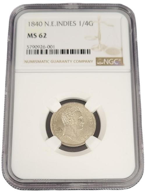 Nederlands Indië - kwart gulden 1840 NGC gecertificeerd MS62, Postzegels en Munten, Munten | Nederland, Losse munt, Koning Willem I