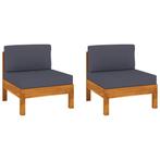 vidaXL Middenbanken 2 st met donkergrijze kussens massief, Tuin en Terras, Verzenden, Nieuw, Hardhout