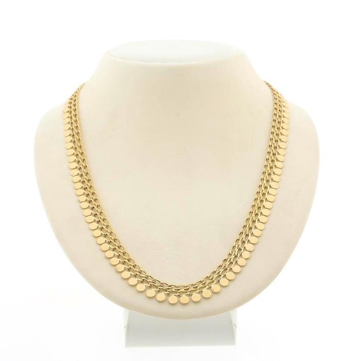 8 Krt. Collier met bolletjes schakel | 47 cm (ketting), Sieraden, Tassen en Uiterlijk, Antieke sieraden, Goud, Ophalen of Verzenden