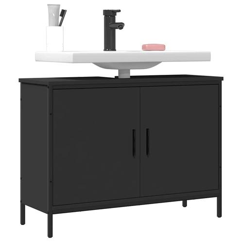 vidaXL Wastafelkast 80x30x60 cm bewerkt hout zwart, Huis en Inrichting, Tafels | Kaptafels, Nieuw, Verzenden