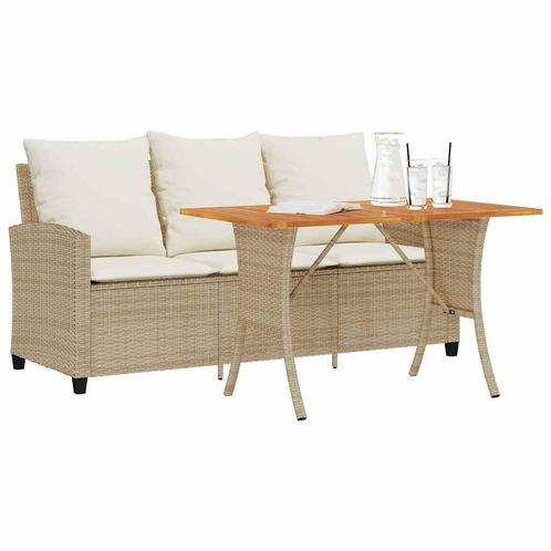 vidaXL Tuinbank 3-zits met kussens & tafel poly rattan beige, Tuin en Terras, Tuinsets en Loungesets, Nieuw, Rotan, Verzenden