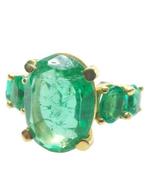 Zonder Minimumprijs - Ring - 9 kt. Geel goud, Zilver Smaragd, Sieraden, Tassen en Uiterlijk, Ringen, Nieuw