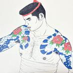 Getatoeëerde mannen - Lithografie Mishima G gash Wakamono