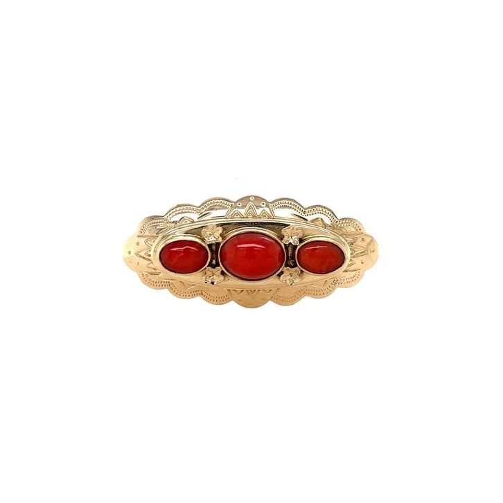 Gouden vintage broche met bloedkoraal 14 krt, Sieraden, Tassen en Uiterlijk, Broches, Nieuw, Ophalen of Verzenden