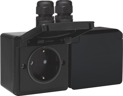Niko Hydro Dubbele Horizontale IP44 Stopcontact Zwart 16A, Doe-het-zelf en Verbouw, Elektra en Kabels, Overige typen, Nieuw, Verzenden