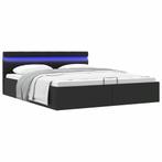 vidaXL Bedframe met opslag hydraulisch LED kunstleer zwart, Overige materialen, Verzenden, Zwart, 200 cm