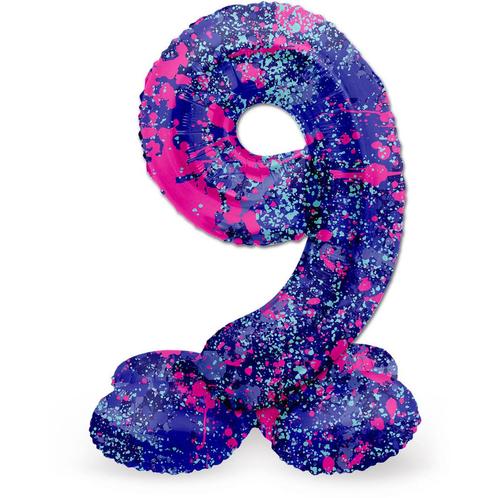 Helium Ballon 9 Jaar Verfspetters Met Standaard Leeg 41cm, Hobby en Vrije tijd, Feestartikelen, Nieuw, Verzenden