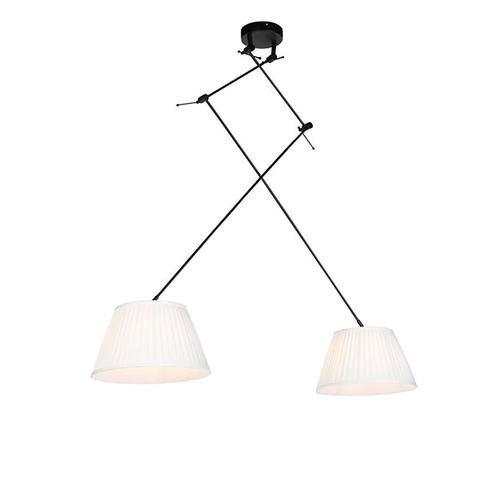 Hanglamp zwart met plisse kappen crème 35 cm 2-lichts -, Huis en Inrichting, Lampen | Hanglampen, Nieuw, Overige materialen, 75 cm of meer