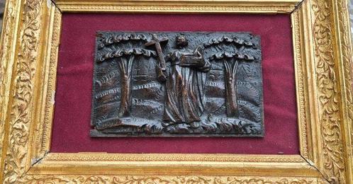 St Filippus, houtsnijwerk 17e eeuw geplaatst op rode, Antiek en Kunst, Antiek | Overige Antiek