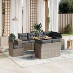 vidaXL 9-delige Loungeset met kussens poly rattan grijs, Verzenden, Nieuw, Rotan, Loungeset