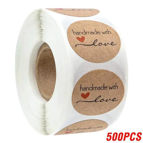 500 stickers labels rol handmade with love hartje kraft, Huis en Inrichting, Woonaccessoires | Kunstplanten en Kunstbloemen, Nieuw