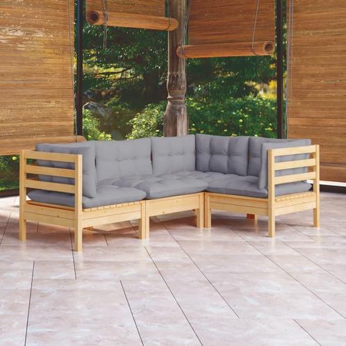 vidaXL 4-delige Loungeset met grijze kussens grenenhout, Tuin en Terras, Tuinsets en Loungesets, Loungeset, Nieuw, 4 zitplaatsen
