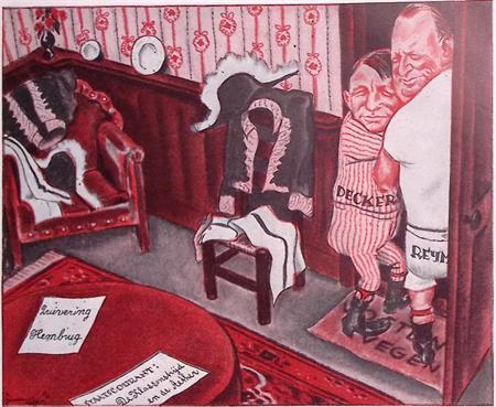 Spotprent met Deckers en Paul Reymer (lijst optie, Lithos), Antiek en Kunst, Kunst | Litho's en Zeefdrukken, Verzenden