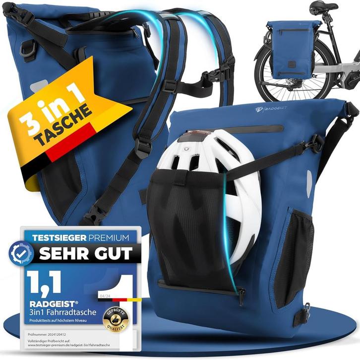 2dekans | RADGEIST 3in1 fietstas voor bagagedrager I, Sieraden, Tassen en Uiterlijk, Tassen | Schoudertassen, Blauw, Zo goed als nieuw