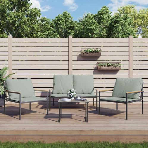 vidaXL 4-delige Loungeset met kussens staal antracietkleurig, Tuin en Terras, Tuinsets en Loungesets, Loungeset, Nieuw, Rvs, Verzenden