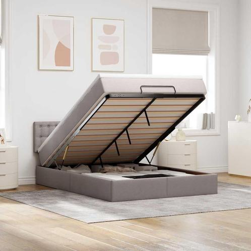 vidaXL Bed met matras 140x200 cm stof taupe, Huis en Inrichting, Slaapkamer | Bedden, 140 cm, 200 cm, Tweepersoons, Nieuw, Stof