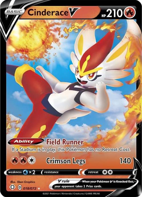 Cinderace v 018/072 shining fates, Hobby en Vrije tijd, Verzamelkaartspellen | Pokémon, Losse kaart, Nieuw, Foil, Ophalen of Verzenden
