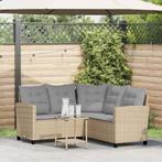 vidaXL Tuinbank met tafel en kussens L-vormig beige poly, Verzenden, Nieuw, Rotan