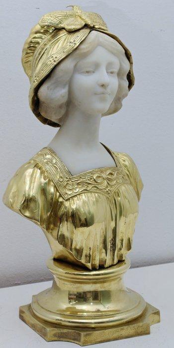 Raphaël Febrari - Beeld, Femme au papillon - 43 cm - Verguld, Antiek en Kunst, Kunst | Designobjecten
