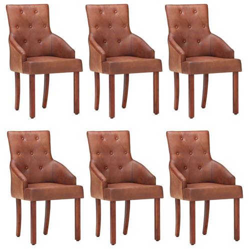 vidaXL Eetkamerstoelen 6 st echt geitenleer bruin, Huis en Inrichting, Stoelen, Bruin, Nieuw, Verzenden