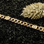 Gouden platte gourmetschakel armband met diamant; 0,25 ct..., Gebruikt, Overige kleuren, Ophalen of Verzenden, Met edelsteen