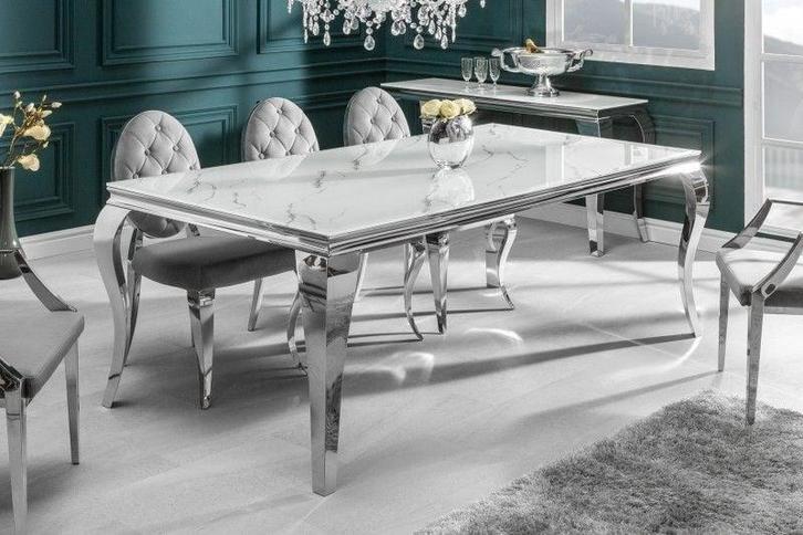 Design eettafel MODERN BAROQUE 200cm wit chroom glasblad, Huis en Inrichting, Tafels | Eettafels, Ophalen of Verzenden