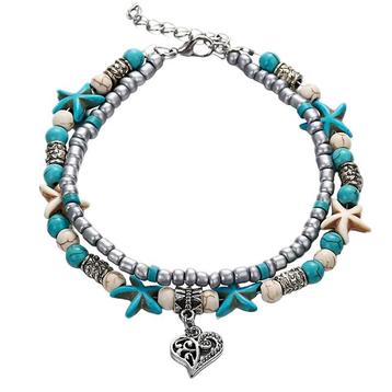 Fako Bijoux® - Enkelbandje - Boho Zeester, Kralen & Hartje - beschikbaar voor biedingen