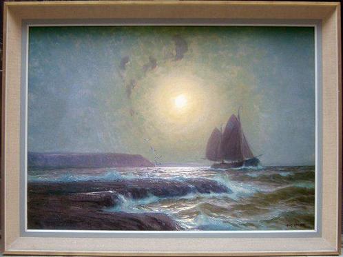Alexander Kircher (1867-1939) - Seascape with sailing vessel, Antiek en Kunst, Kunst | Schilderijen | Klassiek