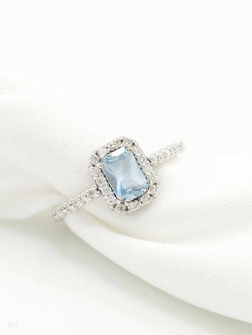 Zonder Minimumprijs - Ring - 14 karaat Witgoud Aquamarijn -, Sieraden, Tassen en Uiterlijk, Ringen