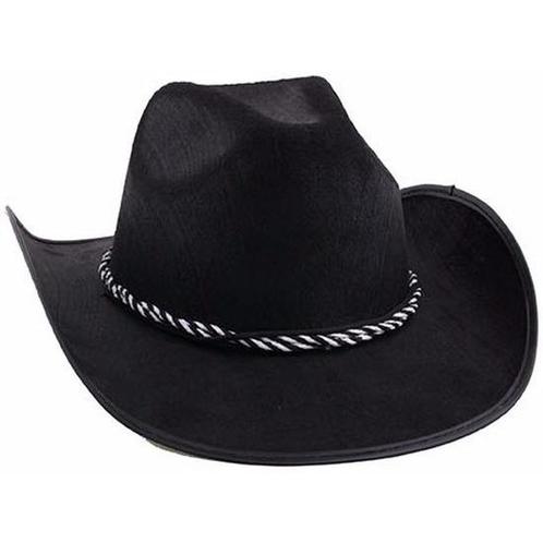 Zwarte cowboyhoeden met koord - Cowboyhoeden, Hobby en Vrije tijd, Feestartikelen, Ophalen of Verzenden