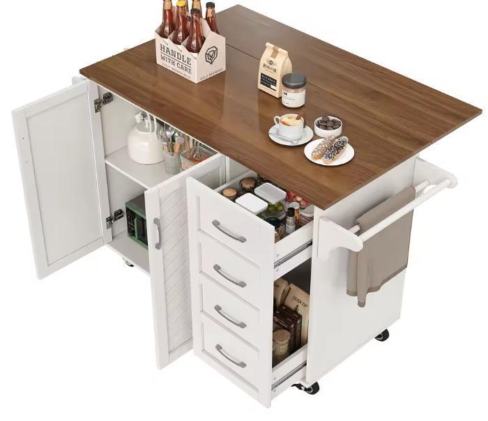 Keukentrolley met Klapblad en Opbergruimte – Wit 107 cm, Huis en Inrichting, Keuken | Keukenelementen, Nieuw, Verzenden