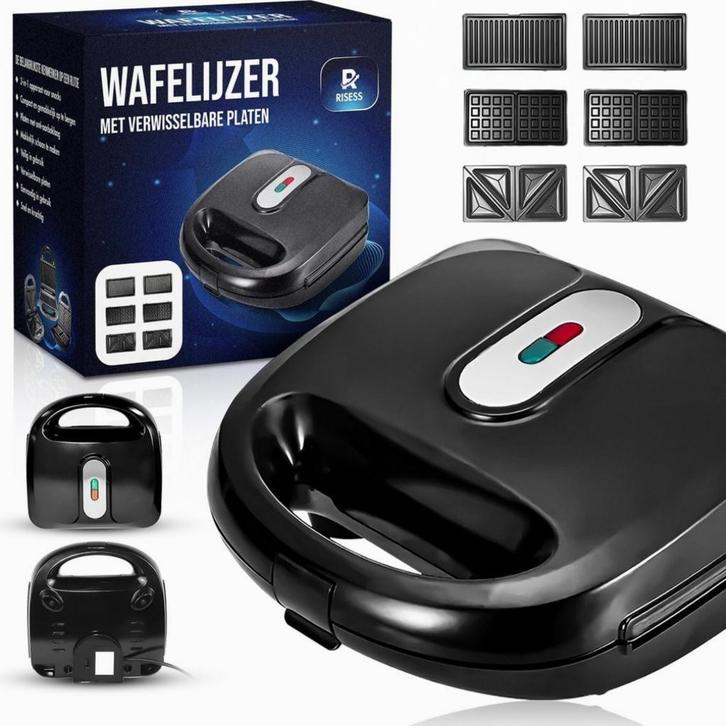 Risess® Wafelijzer 3in1, Tosti ijzer, panini maker, Witgoed en Apparatuur, Wafelijzers, Nieuw, Uitneembare platen, Vaatmachinebestendige platen
