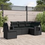 vidaXL 5-delige Loungeset met kussens poly rattan zwart, Verzenden, Nieuw, Rotan, Loungeset