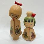sculptuur, Two retro kokeshi dolls,Hand Made Folk Art From