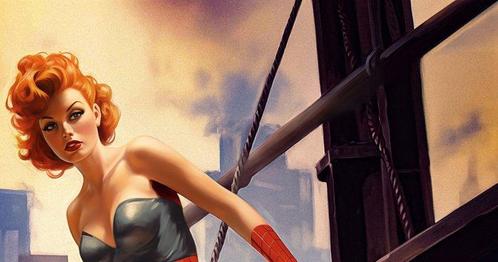 David Law / L.A French - Spidergirl, Antiek en Kunst, Kunst | Schilderijen | Modern