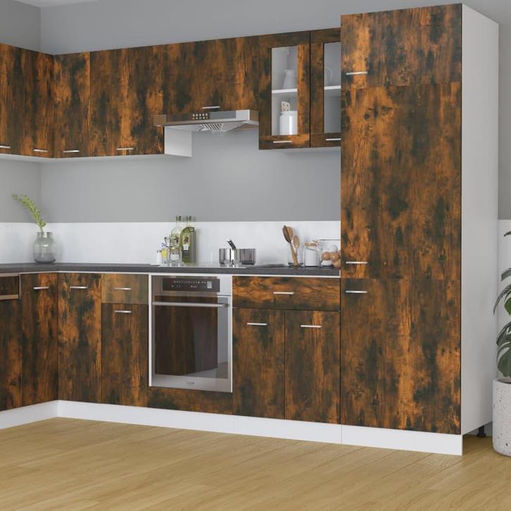 vidaXL Wandkast hangend Lyon 60x31x60 cm glas en bewerkt, Huis en Inrichting, Keuken | Keukenelementen, Bruin, Nieuw, Verzenden