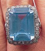 Ring - 18 karaat Witgoud Aquamarijn - Diamant, Nieuw
