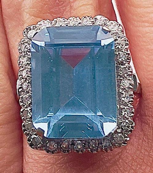 Ring - 18 karaat Witgoud Aquamarijn - Diamant, Sieraden, Tassen en Uiterlijk, Ringen