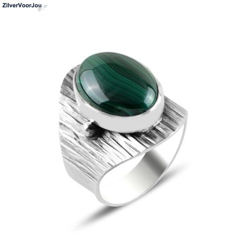 Zilveren groene malachiet ring handgemaakt, Sieraden, Tassen en Uiterlijk, Ringen, Nieuw, Verzenden