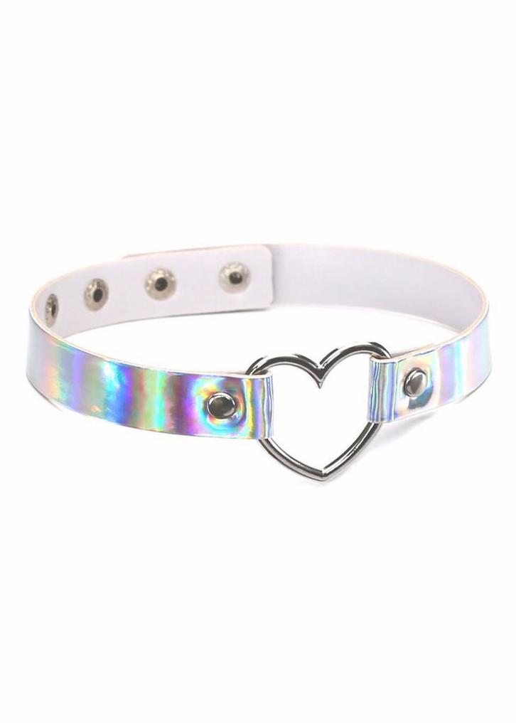 Choker Iridescent Zilver Iridescent Hartje Holografische Ket, Sieraden, Tassen en Uiterlijk, Kettingen, Zilver, Nieuw, Verstelbaar