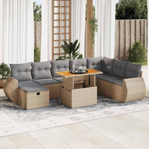 vidaXL 9-delige Loungeset met kussens poly rattan acacia, Tuin en Terras, Tuinsets en Loungesets, Loungeset, Nieuw, Rotan, Verzenden